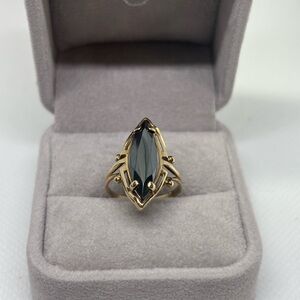 10K Gold Statement Ring with Black Marquise Hematite ‘Alaskan Diamond’ Stone